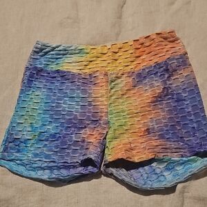 Colorful Ruched Booty Tie-Dye Textured Shorts